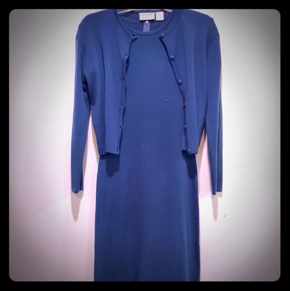 Long green sweater dress with jacket